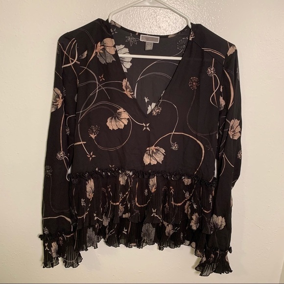 Chelsea28 Long Sleeve V-Neck Blouse Black Floral - Picture 4 of 12